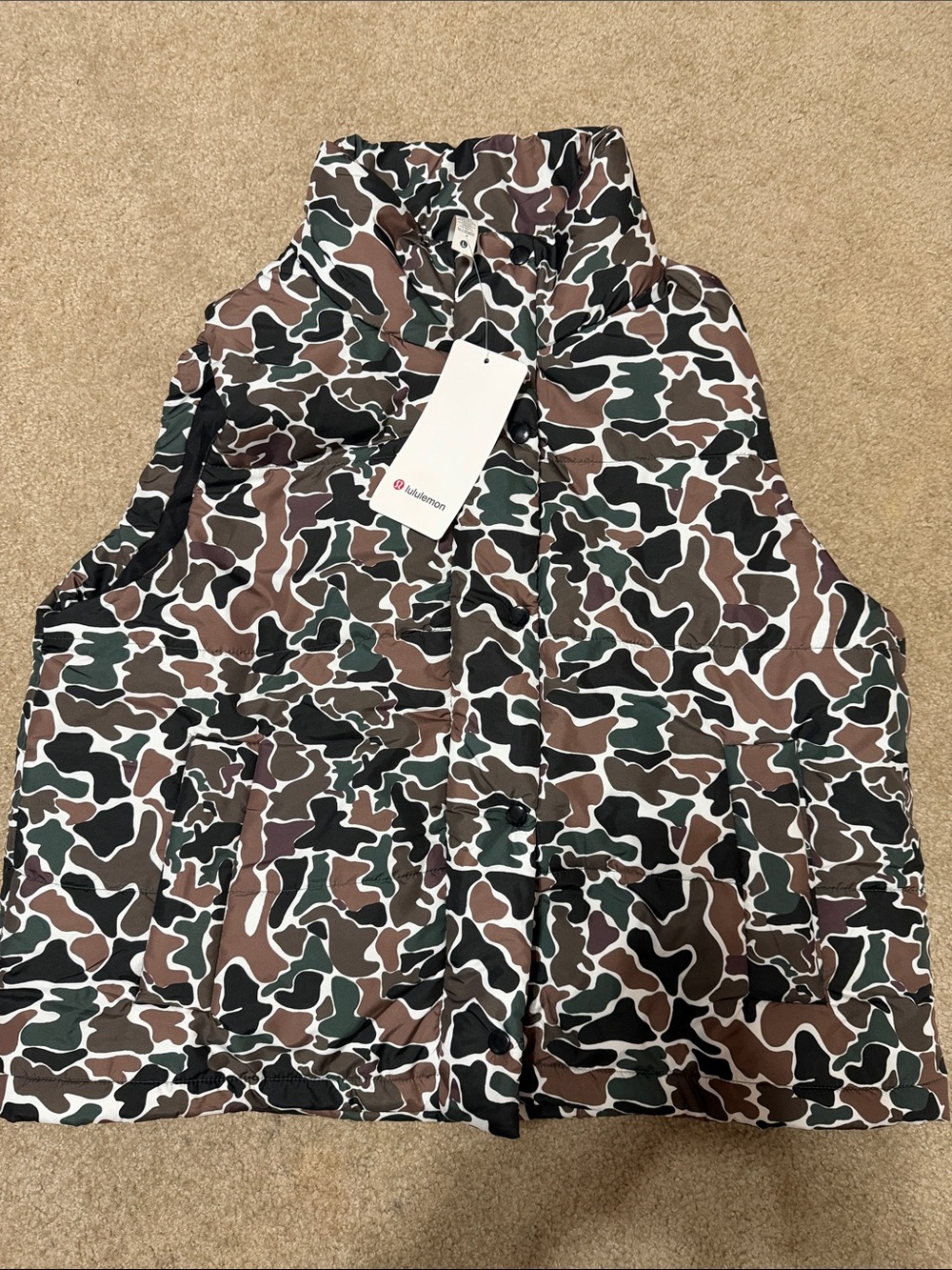 lululemon Sleeveless Camo Puffer Vest - Brown/Green/Black/White
